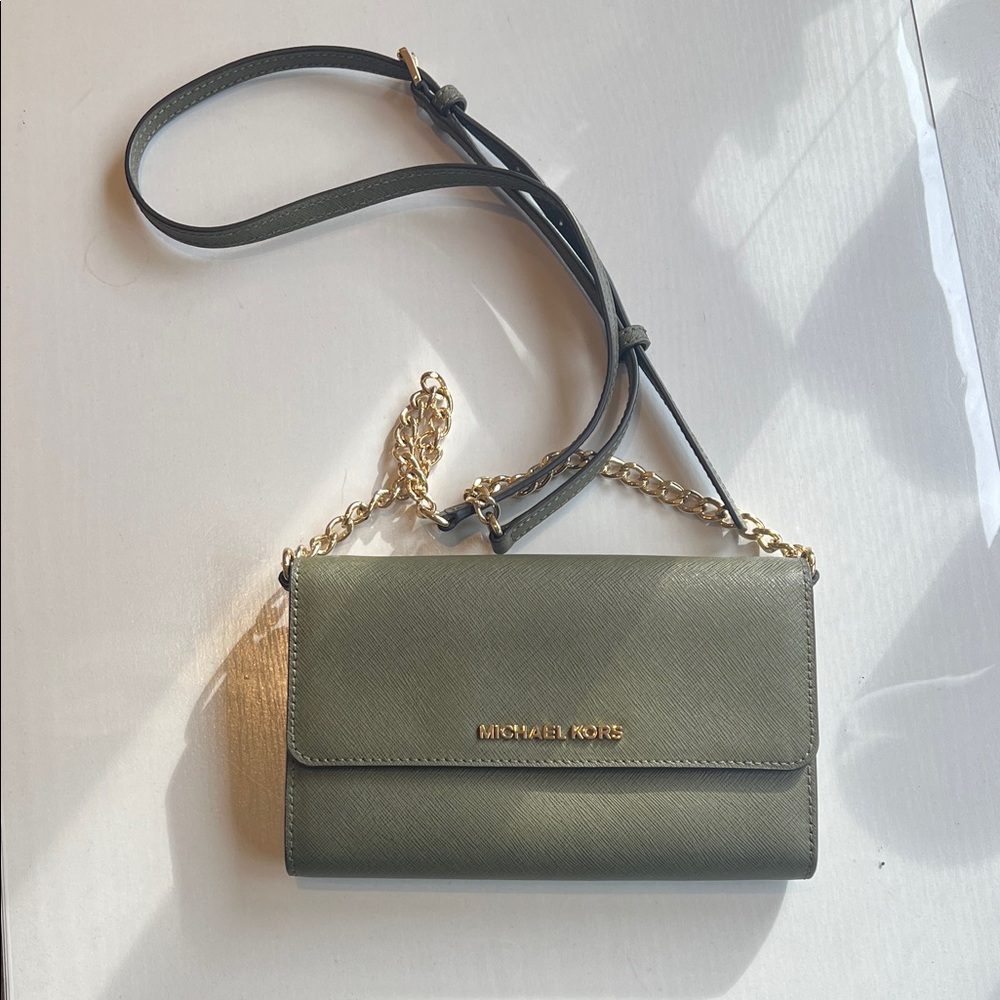 Michael Kors Olive Crossbody Bag with Gold Chain